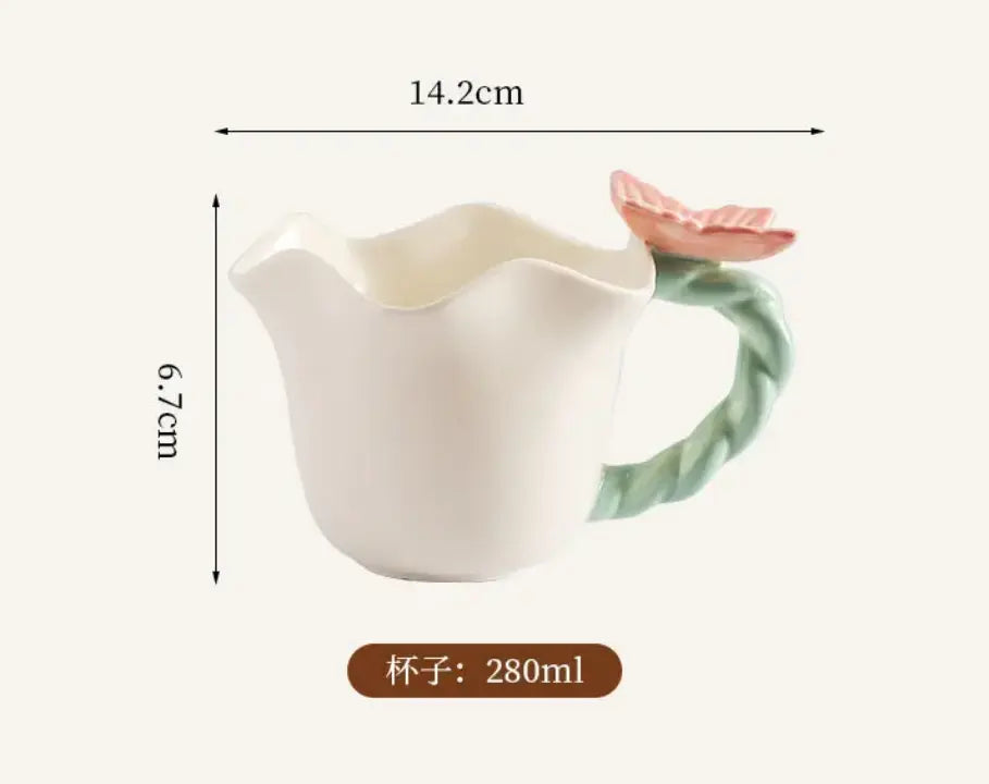 Vintage Flower Tea Cup & Leaf Saucer Set Handcrafted Ceramic Coffee Mug 280ml Sparkels  Sparkels