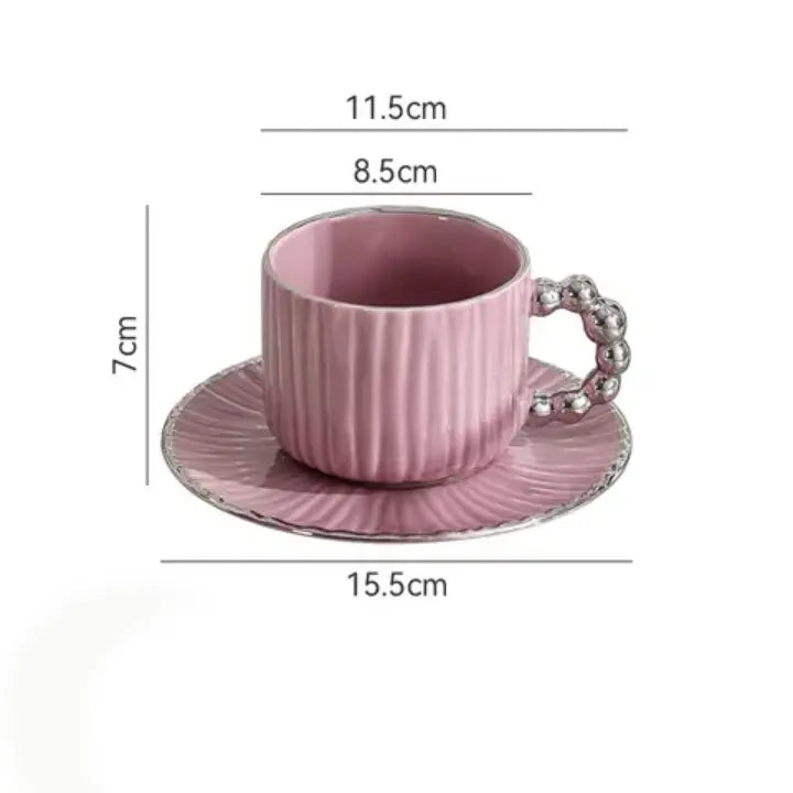 Vintage Pearl Handle Ceramic Coffee Cup & Saucer Set 280ml Luxury Tea Mug Sparkels  Sparkels