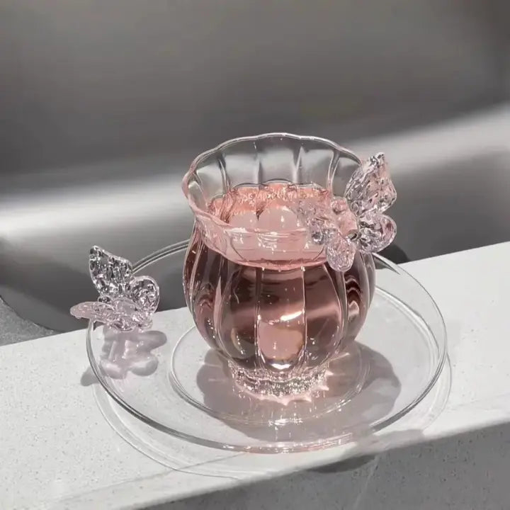 Crystal Butterfly Glass Cup & Saucer Set Sparkels  Sparkels