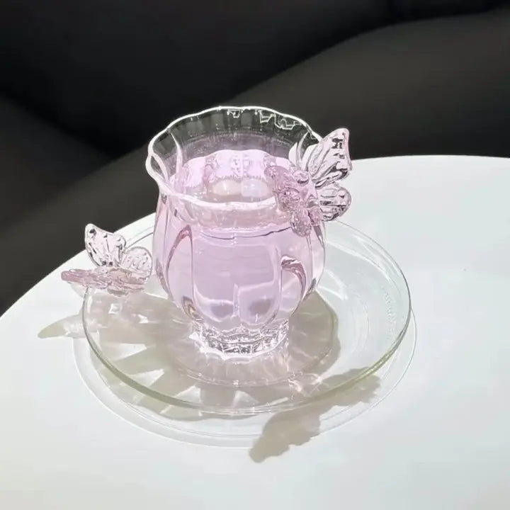 Crystal Butterfly Glass Cup & Saucer Set Sparkels  Sparkels