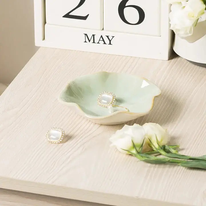Elegant Ceramic Flower Jewelry Trinket Dish  Ring Holder & Vanity Organizer Bowl Sparkels  Sparkels