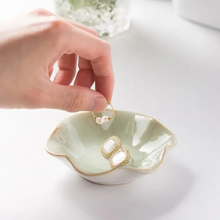 Elegant Ceramic Flower Jewelry Trinket Dish  Ring Holder & Vanity Organizer Bowl Sparkels  Sparkels