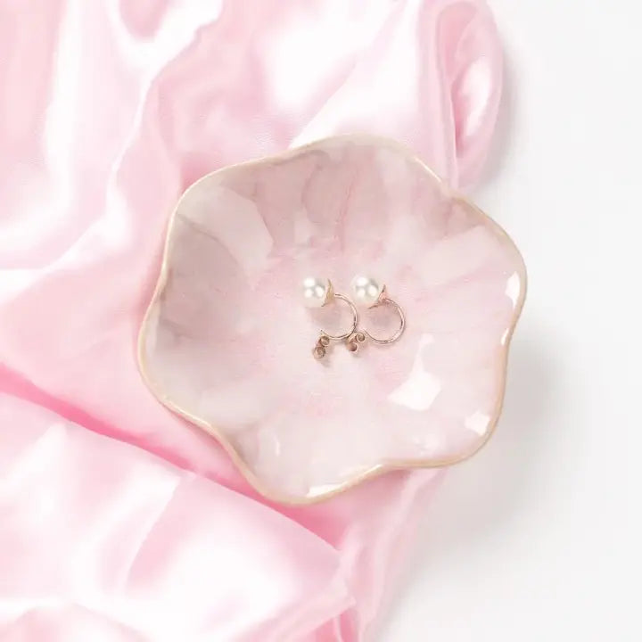 Elegant Ceramic Flower Jewelry Trinket Dish  Ring Holder & Vanity Organizer Bowl Sparkels  Sparkels
