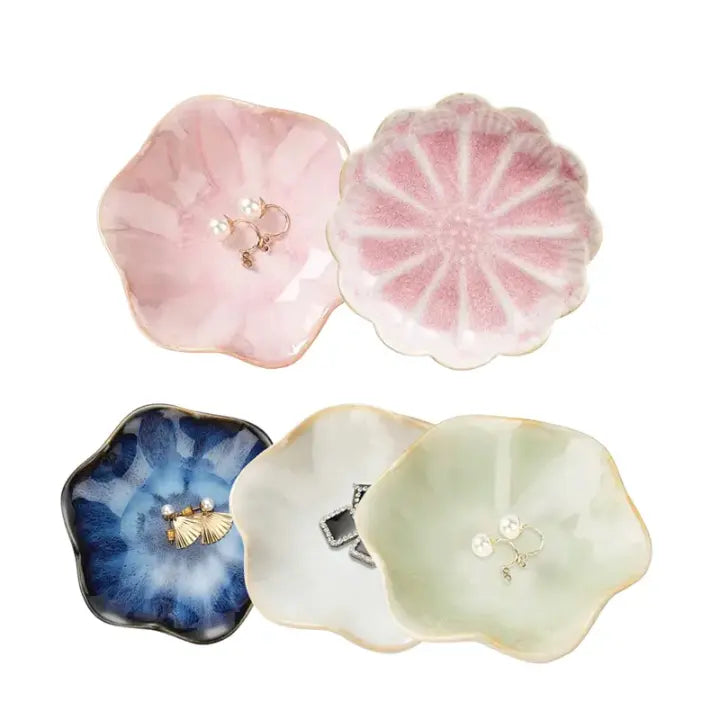 Elegant Ceramic Flower Jewelry Trinket Dish  Ring Holder & Vanity Organizer Bowl Sparkels  Sparkels
