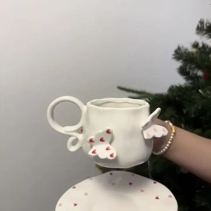Handmade Butterfly Ceramic Cup & Saucer Set 270ml Cute Floral Aesthetic Coffee & Tea Cup Sparkels  Sparkels