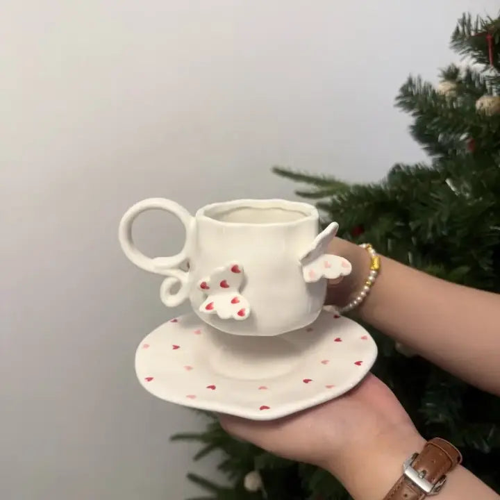 Handmade Butterfly Ceramic Cup & Saucer Set 270ml Cute Floral Aesthetic Coffee & Tea Cup Sparkels  Sparkels