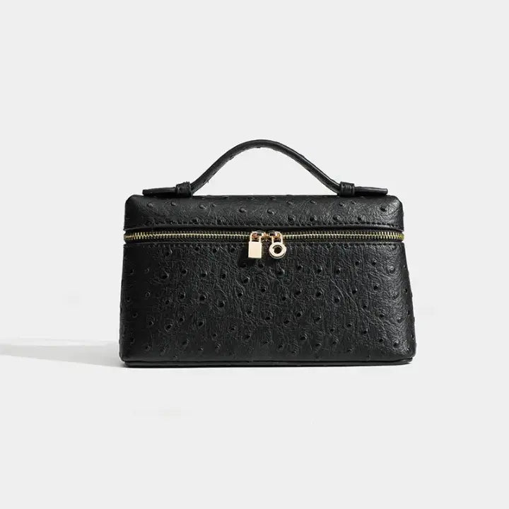 Luxury Ostrich Embossed Travel Makeup Case – Portable Cosmetic Organizer Bag