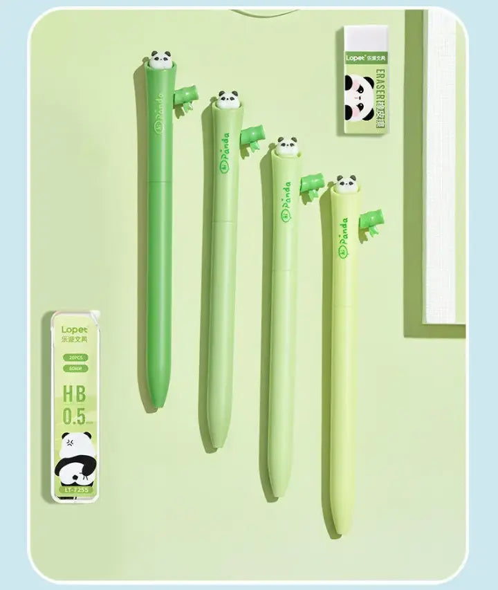Cute Panda 0.5mm HB Mechanical Pencil Set with Eraser & Lead Refills