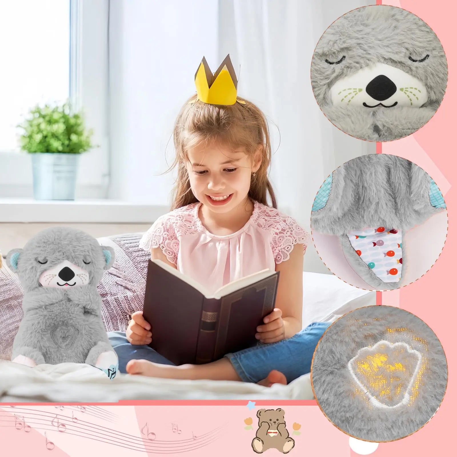 Breathing Otter Sleep and Playmate Otter Musical Stuffed Baby Plush Toy with Light Sound