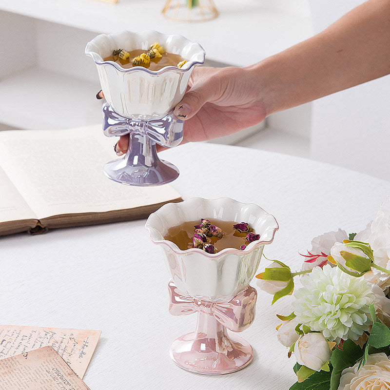Bowknot Ceramic Cup Creative Dessert Goblet for Ice Cream