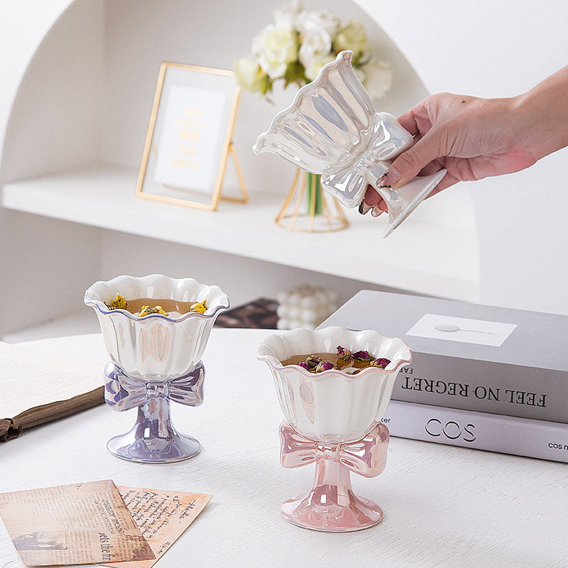 Bowknot Ceramic Cup Creative Dessert Goblet for Ice Cream