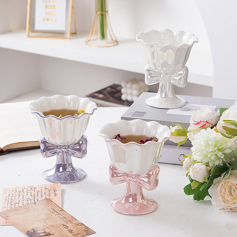 Bowknot Ceramic Cup Creative Dessert Goblet for Ice Cream