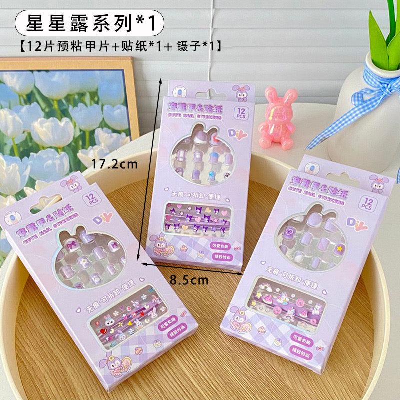 Kids Nail Art Set Embossed Nail Stickers with Adhesive & Tweezer