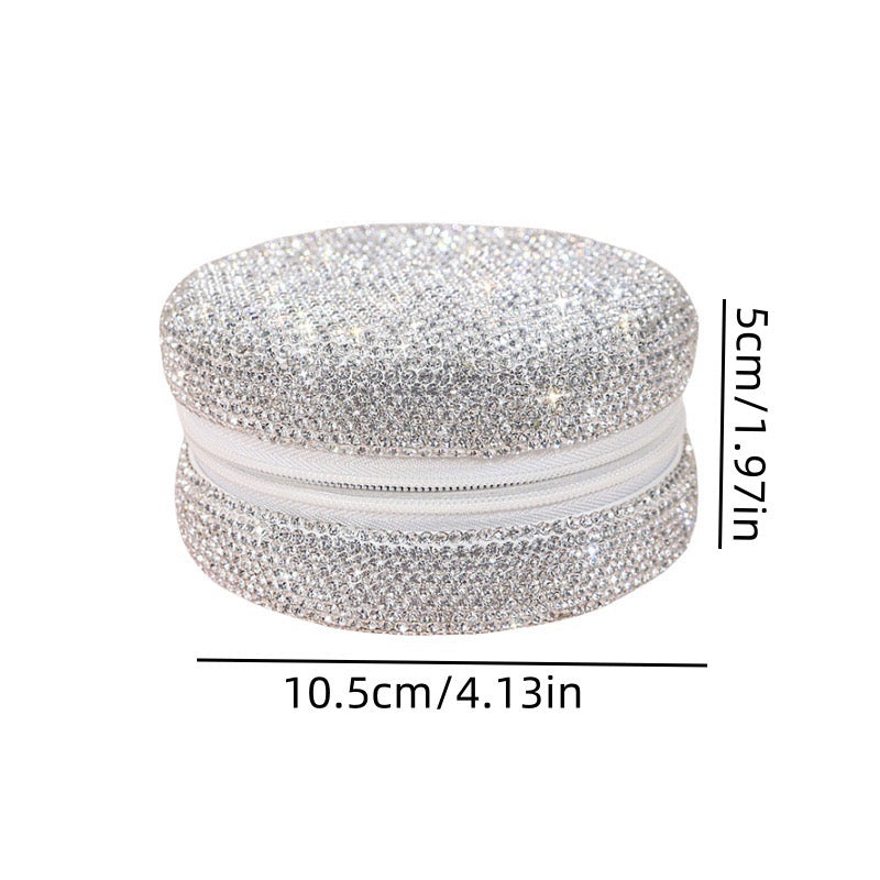 Portable Round Jewelry Box PU Zipper Storage Case for Rings, Earrings & Necklaces