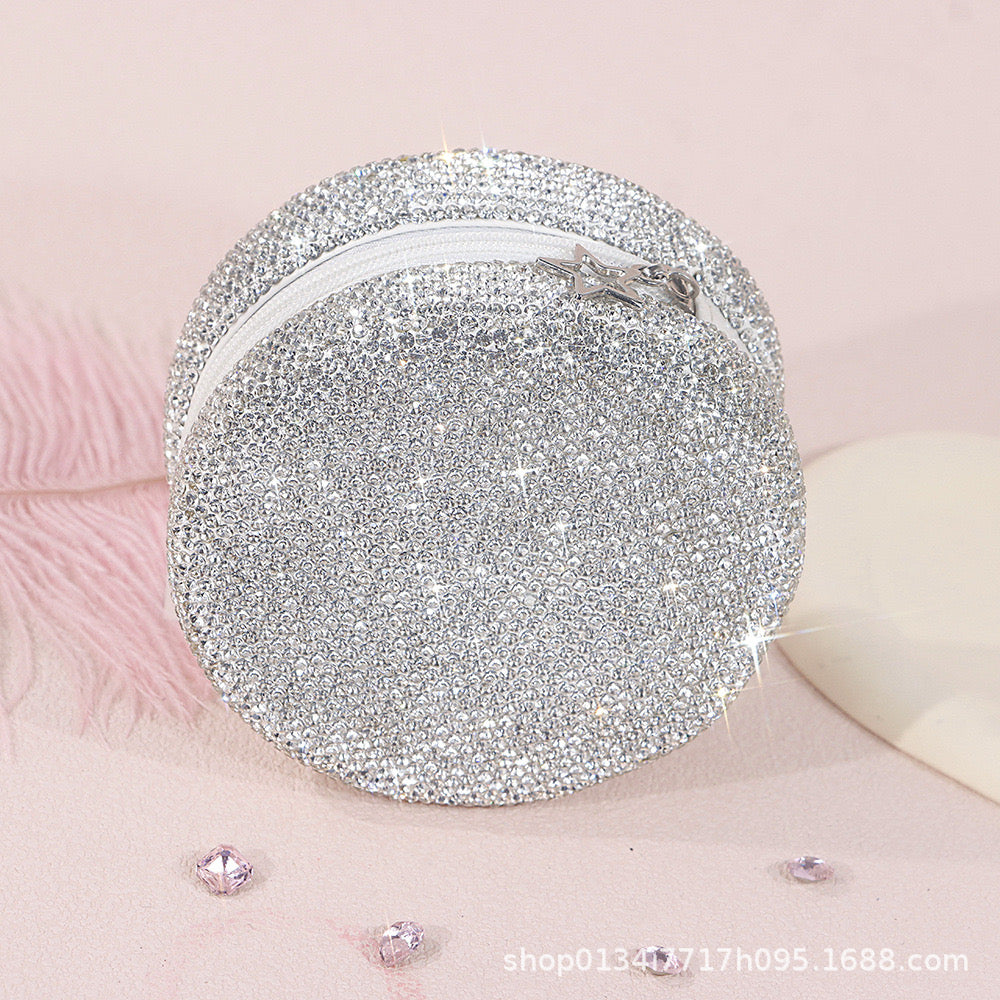 Portable Round Jewelry Box PU Zipper Storage Case for Rings, Earrings & Necklaces