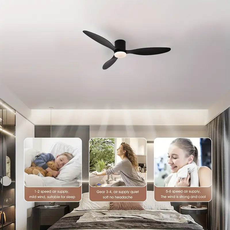 52 Inch Modern LED Ceiling Fan with Remote 3 Blades, 3 Light Colors & 6 Wind Speeds