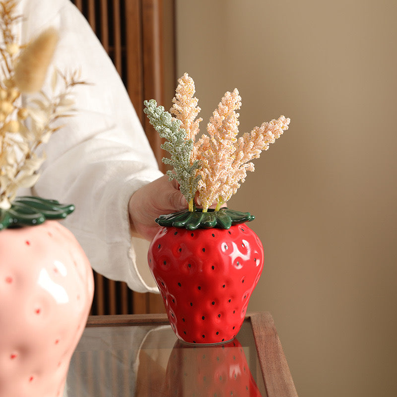Strawberry Ceramic Vase Cute Small Flower Pot for Home Decor INS Style Aesthetic Living Room Decoration