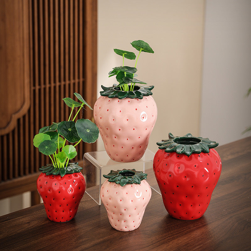 Strawberry Ceramic Vase Cute Small Flower Pot for Home Decor INS Style Aesthetic Living Room Decoration