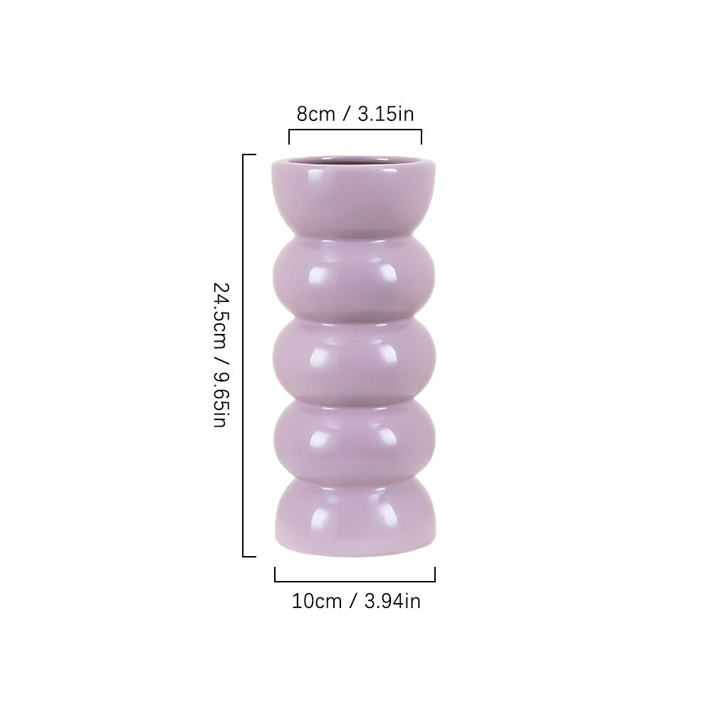 Nordic Style Purple Ceramic Long Neck Vase Threaded Fine Flower Vase for Living Room Decoration