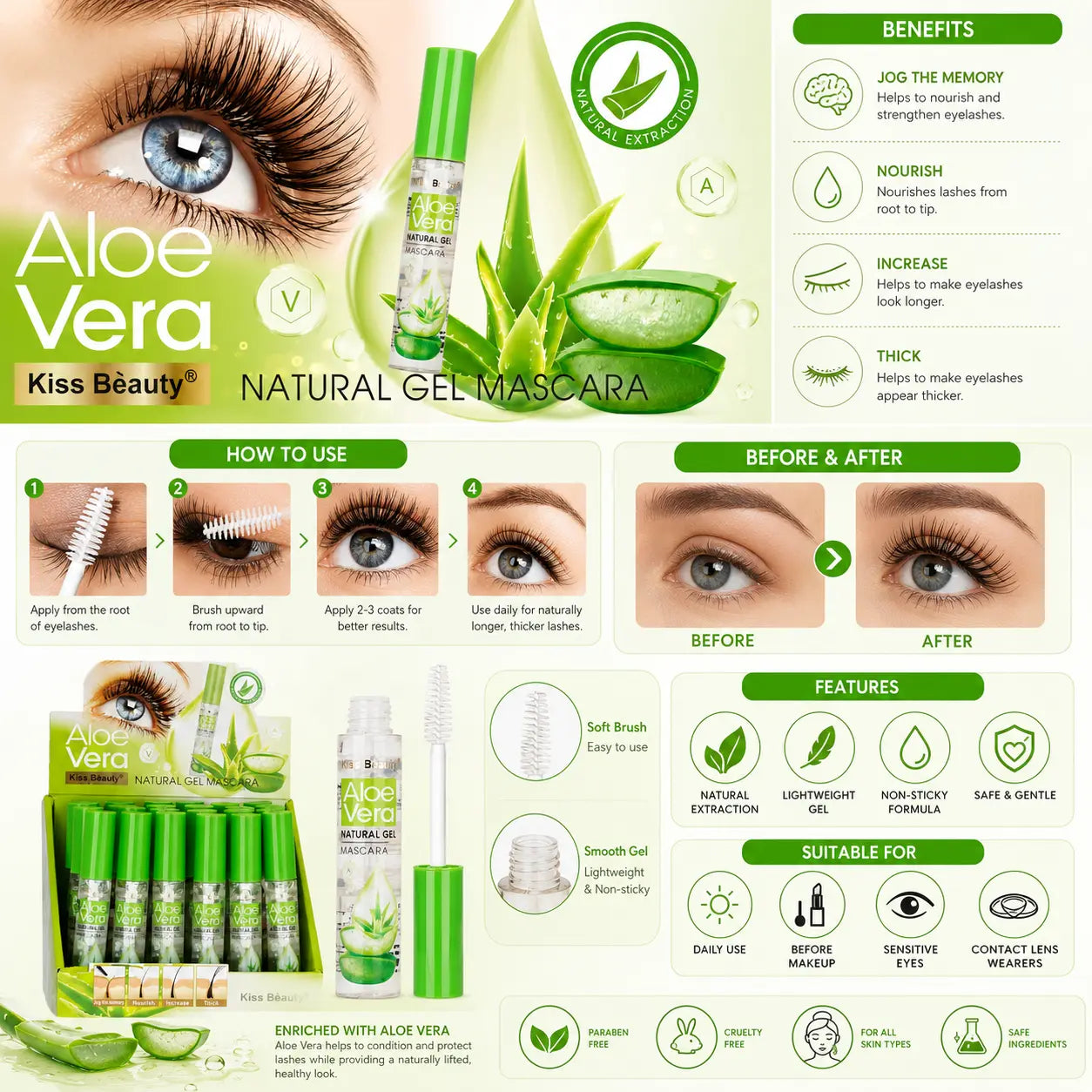 Aloe Vera Natural Gel Mascara Clear Lash Care Mascara