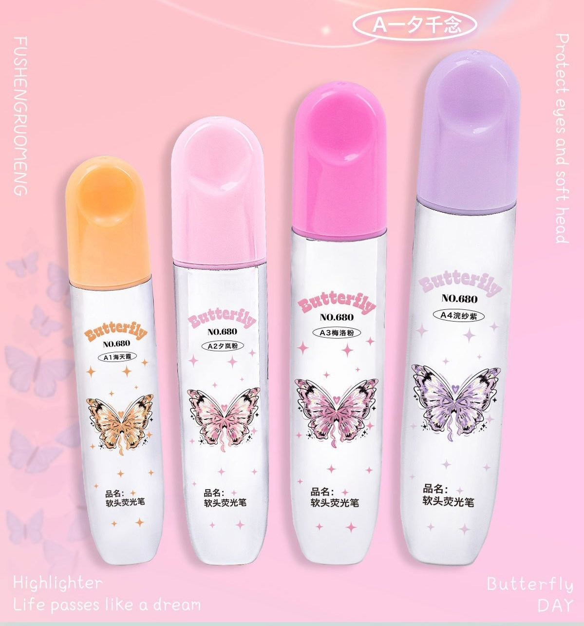 Kawaii Butterfly Pastel Highlighters Soft Dual Tip Markers Aesthetic Study Supplies