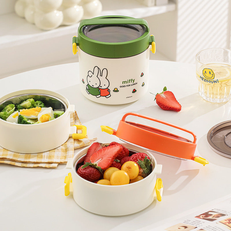 Kawaii Miffy Stainless Steel Lunch Box 900ml Round Bento for Kids