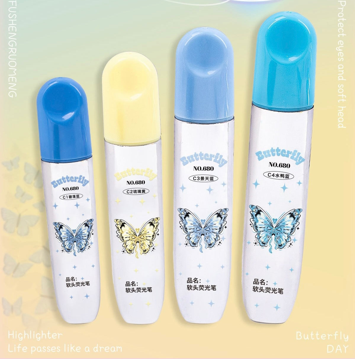 Kawaii Butterfly Pastel Highlighters Soft Dual Tip Markers Aesthetic Study Supplies