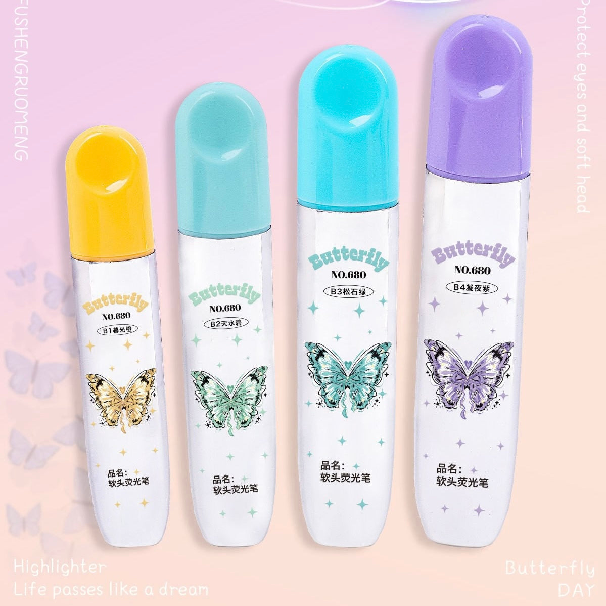 Kawaii Butterfly Pastel Highlighters Soft Dual Tip Markers Aesthetic Study Supplies