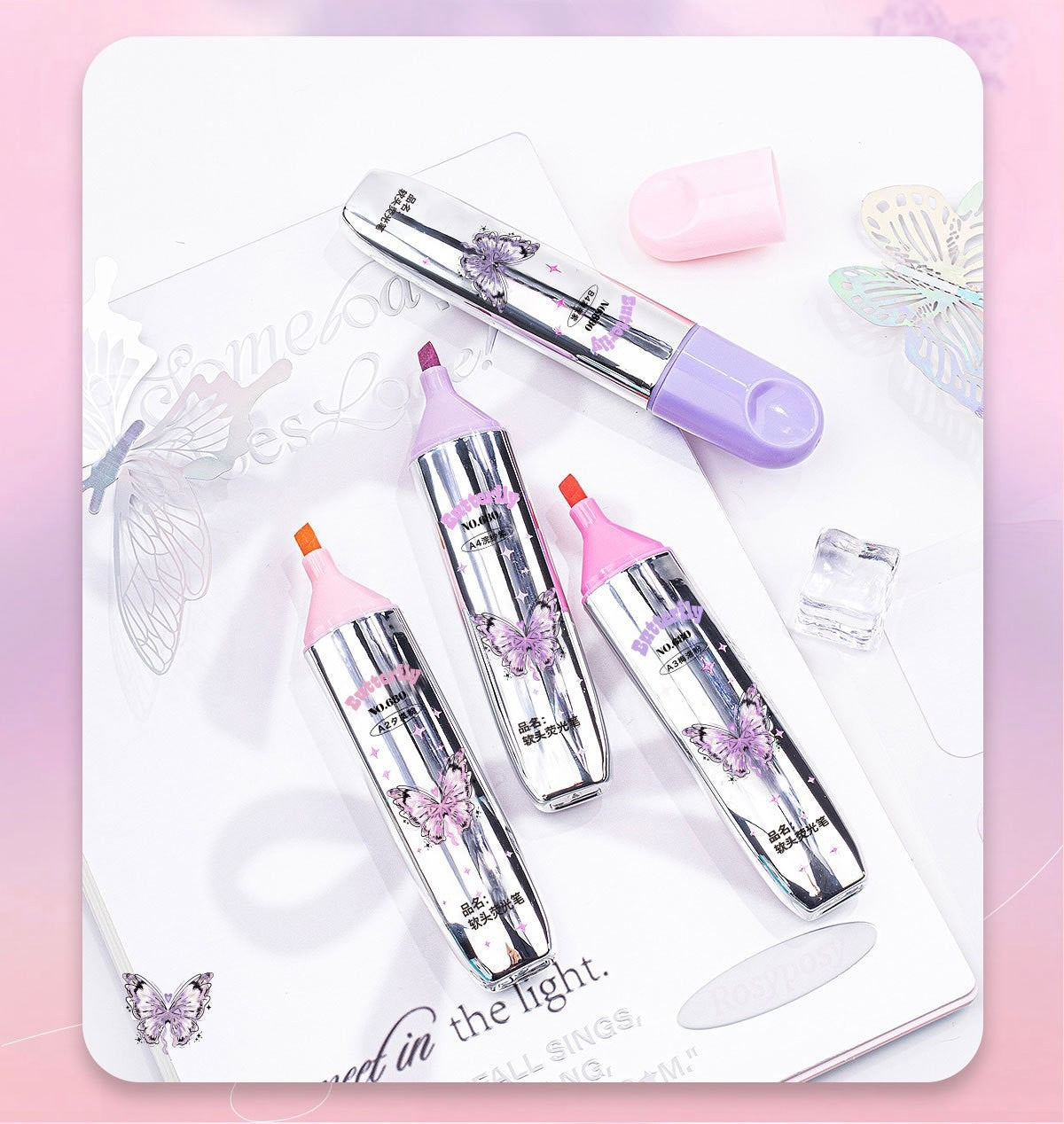 Kawaii Butterfly Pastel Highlighters Soft Dual Tip Markers Aesthetic Study Supplies