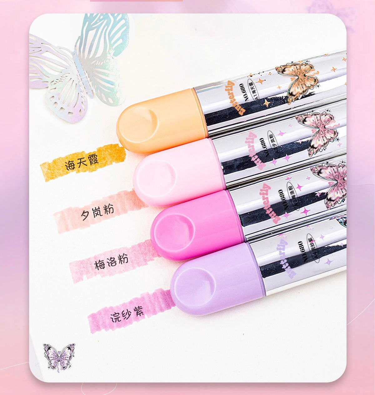 Kawaii Butterfly Pastel Highlighters Soft Dual Tip Markers Aesthetic Study Supplies