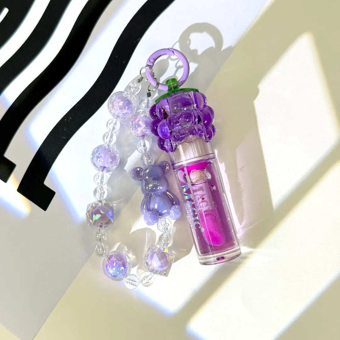 Kawaii Bear & Berry Lip Gloss Keychain Cute Fruit-Inspired Moisturizing Lip Gloss Charm