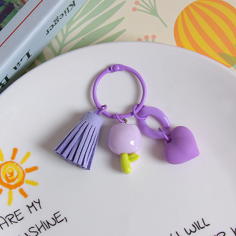 Fashion Tulip Flower Keychain Cute Charm Pendant for Bags, Headphone Cases & Car Accessories