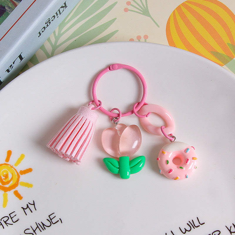 Fashion Tulip Flower Keychain Cute Charm Pendant for Bags, Headphone Cases & Car Accessories