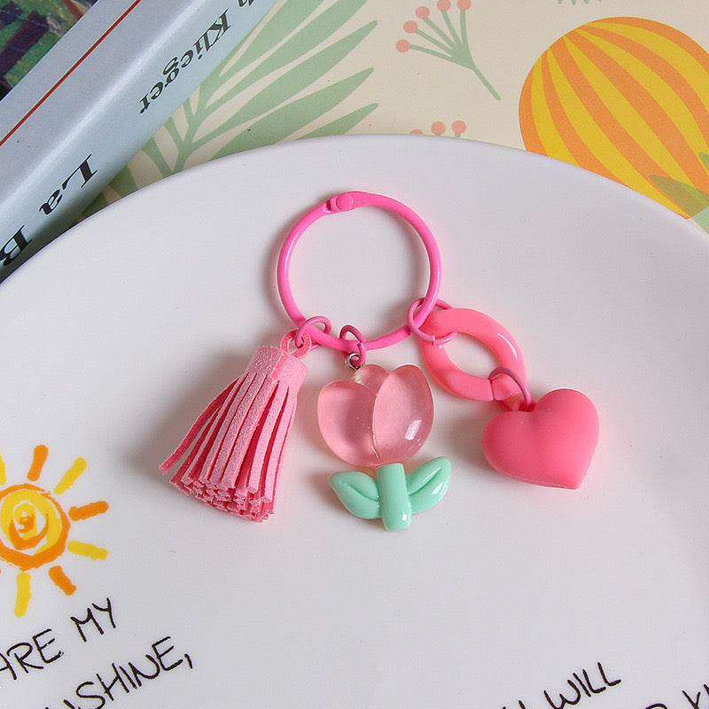 Fashion Tulip Flower Keychain Cute Charm Pendant for Bags, Headphone Cases & Car Accessories
