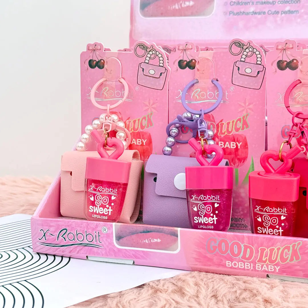 Sweet Lip Gloss Keychain with Mini Purse Charm Cute Moisturizing Gloss for Girls
