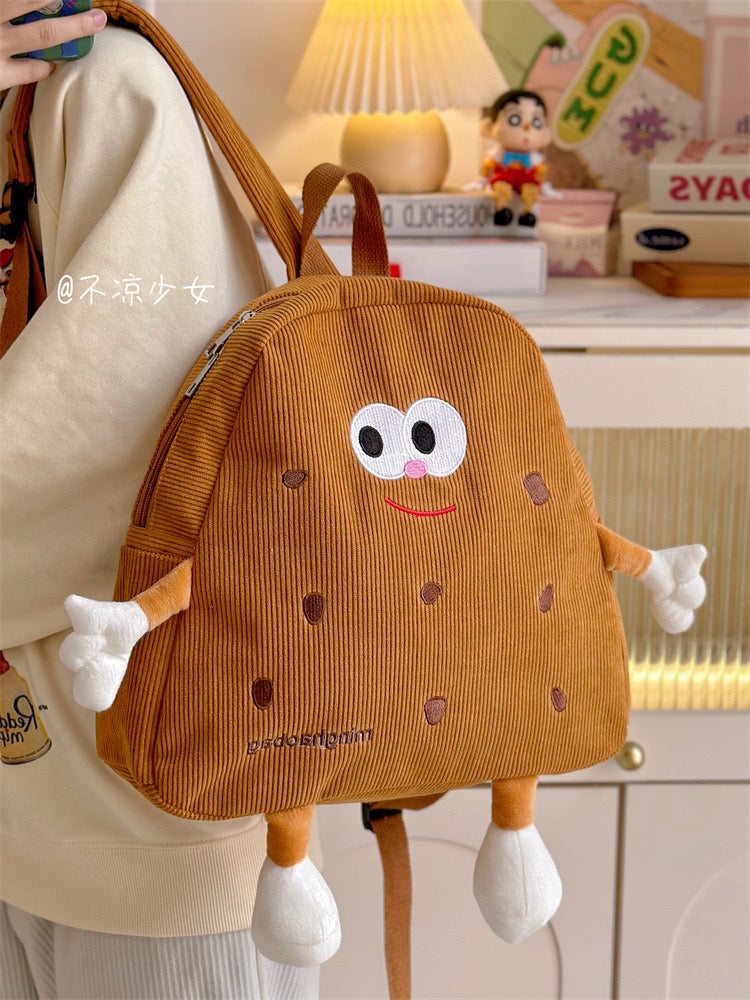 Cookie Style Corduroy Backpack Minimalist School Bag for Girls & College Students