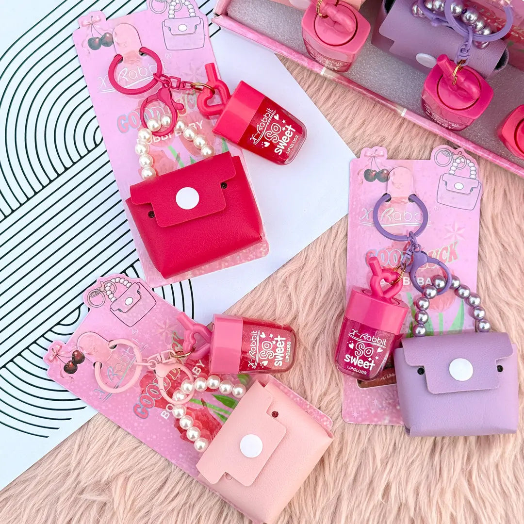 Sweet Lip Gloss Keychain with Mini Purse Charm Cute Moisturizing Gloss for Girls
