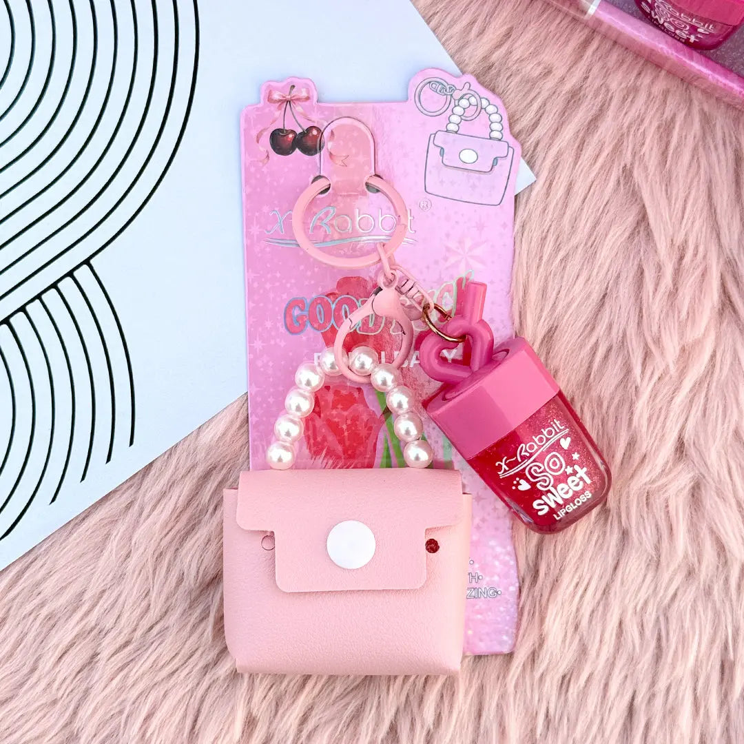 Sweet Lip Gloss Keychain with Mini Purse Charm Cute Moisturizing Gloss for Girls