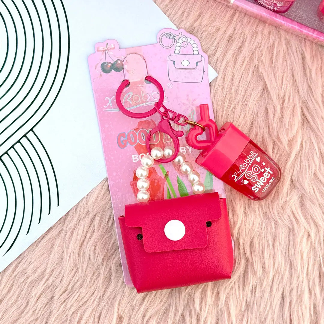Sweet Lip Gloss Keychain with Mini Purse Charm Cute Moisturizing Gloss for Girls