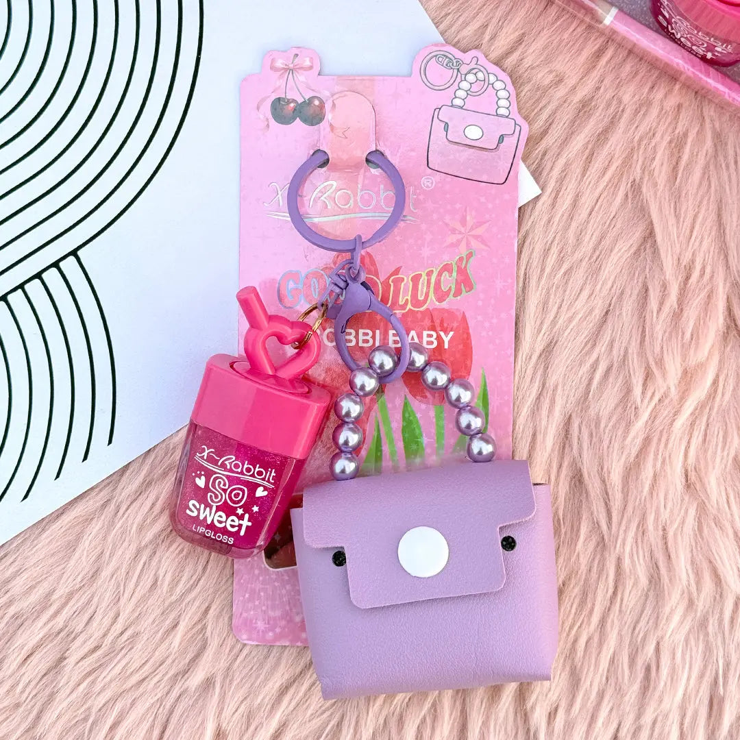 Sweet Lip Gloss Keychain with Mini Purse Charm Cute Moisturizing Gloss for Girls