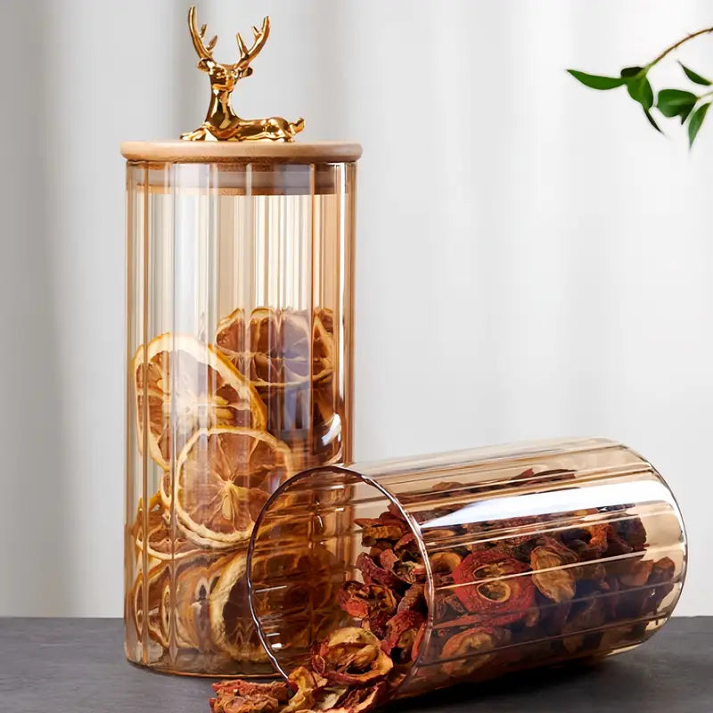 3 Piece Glass Storage Jar Set with Deer Lid