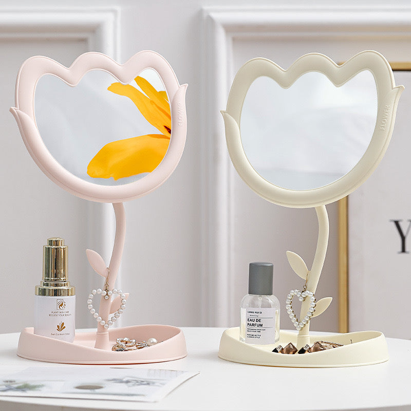 Tulip Shaped Mirror Blocks Desktop Travel Makeup Mirror & Dorm Room Table Decoration for Girls