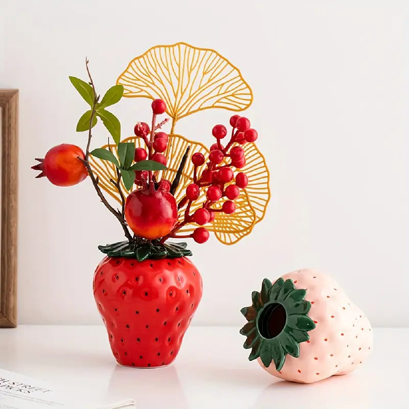Strawberry Ceramic Vase Cute Small Flower Pot for Home Decor INS Style Aesthetic Living Room Decoration