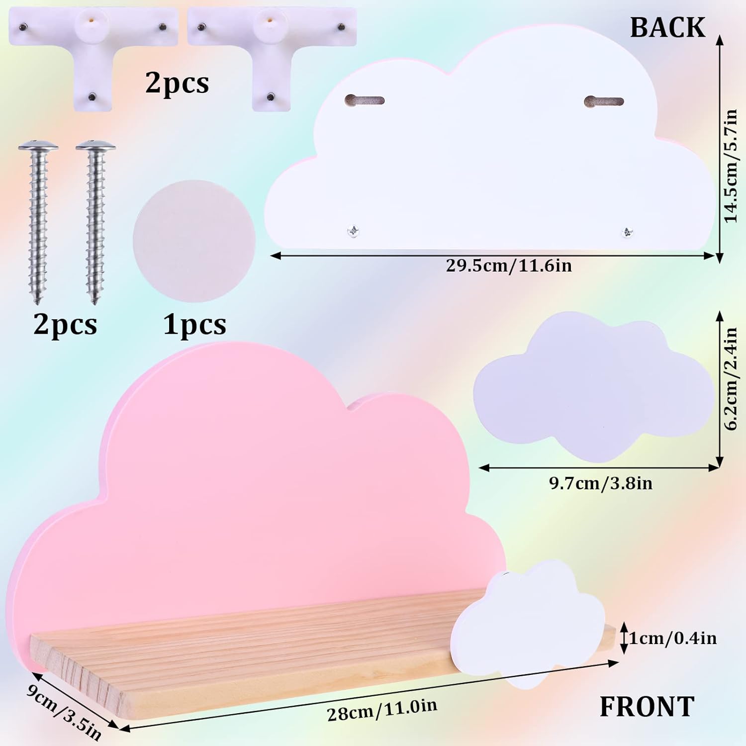 Cloud Wall Hanging Kids Bookshelf Child Room Toy Storage Display Stand Hanging Rack Wood Shelf Study Living Room Wall Decoration