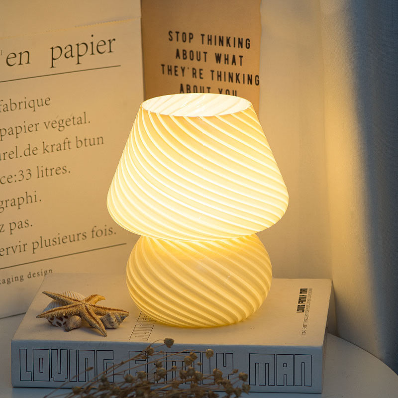 Striped Mushroom LED Night Lamp INS Style Murano Glass-Inspired Bedside Desk Light for Baby Rooms & Bedroom Décor
