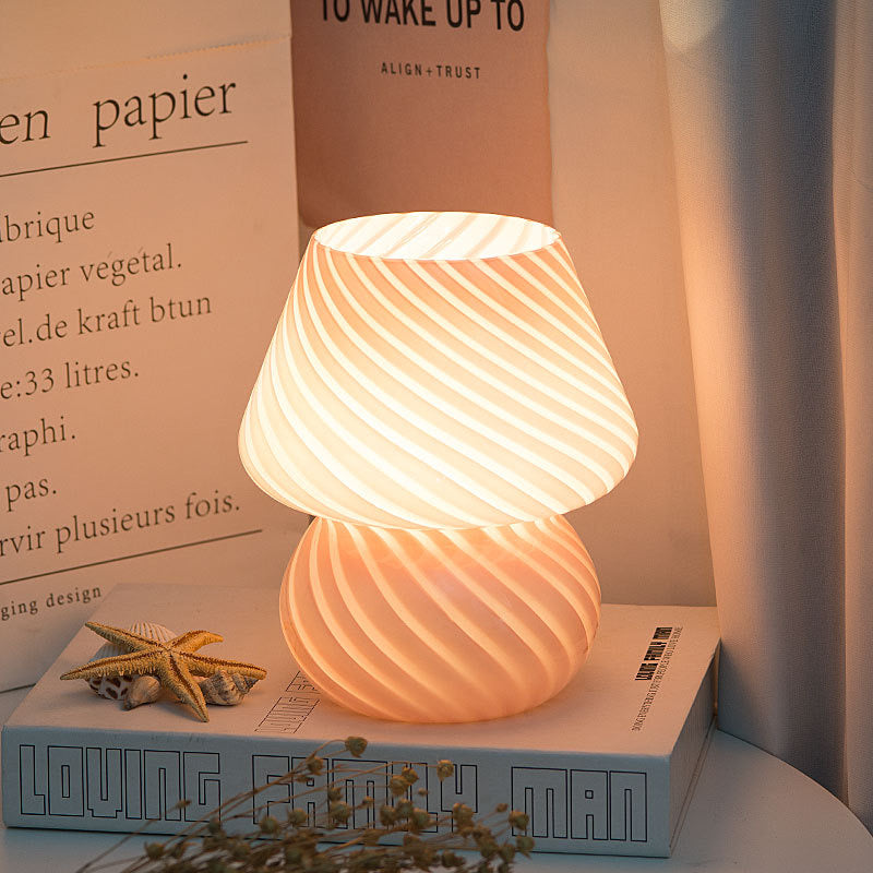 Striped Mushroom LED Night Lamp INS Style Murano Glass-Inspired Bedside Desk Light for Baby Rooms & Bedroom Décor