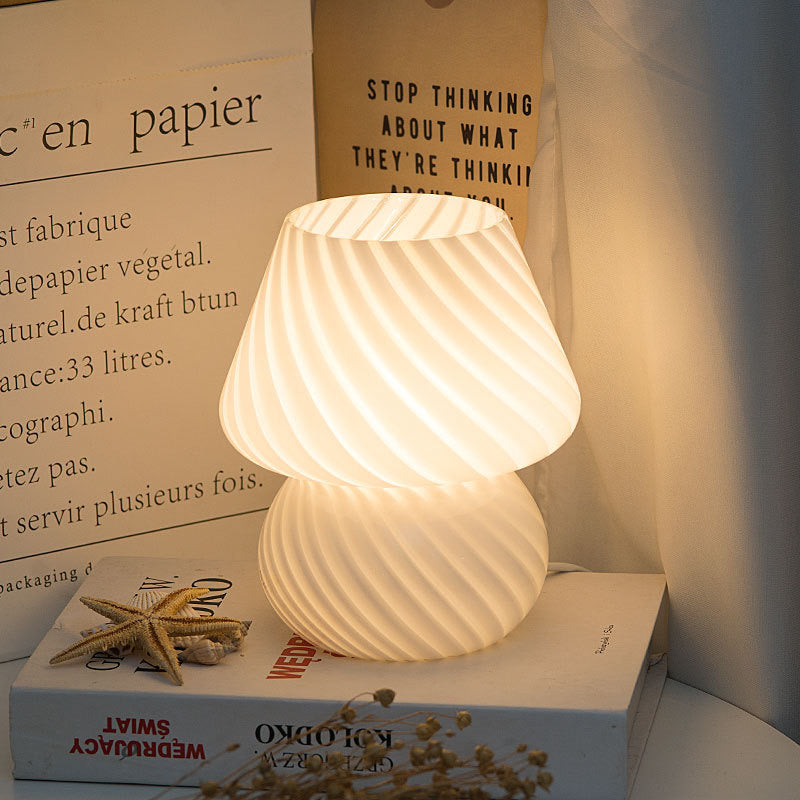 Striped Mushroom LED Night Lamp INS Style Murano Glass-Inspired Bedside Desk Light for Baby Rooms & Bedroom Décor