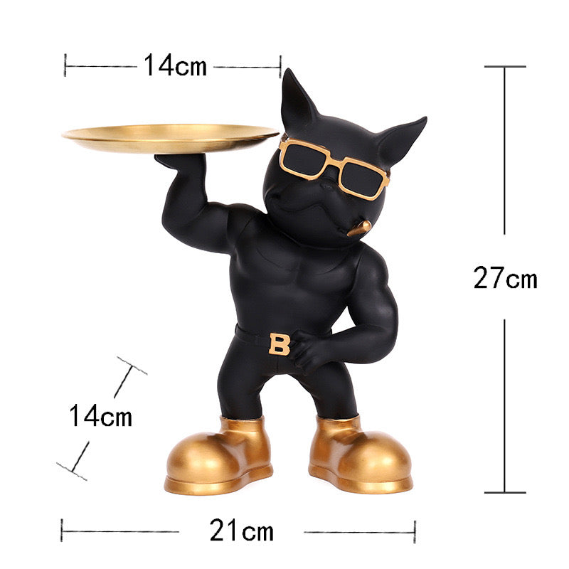 Muscle Bulldog Resin Statue  Cool Dog Figurine Tray for Home Decor, Desk Ornament & Key Storage