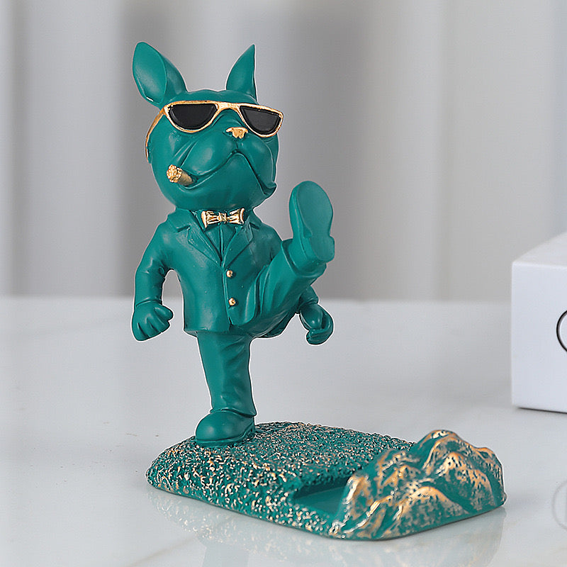 Cute Bulldog Sculpture Phone Stand  Creative Dog Statue Desk Accessory & Mobile Holder for Home or Office