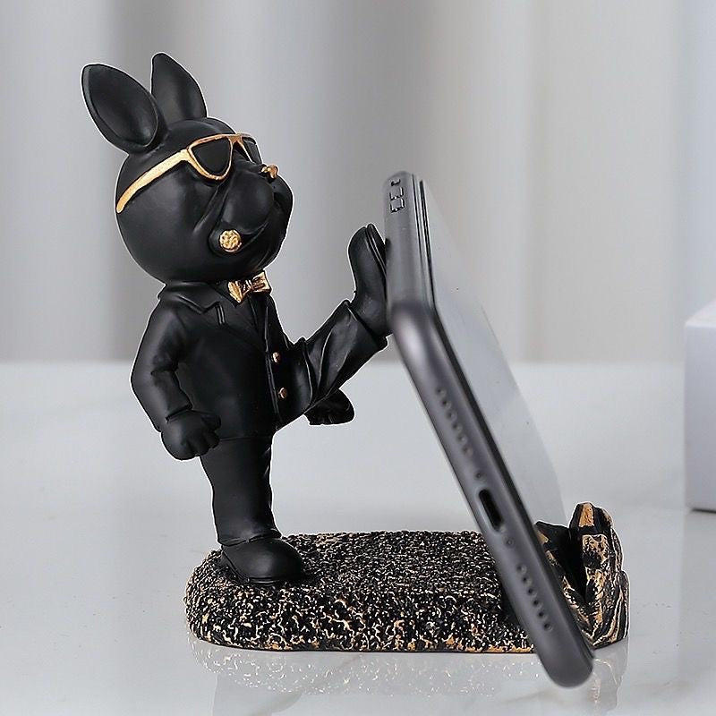 Cute Bulldog Sculpture Phone Stand  Creative Dog Statue Desk Accessory & Mobile Holder for Home or Office